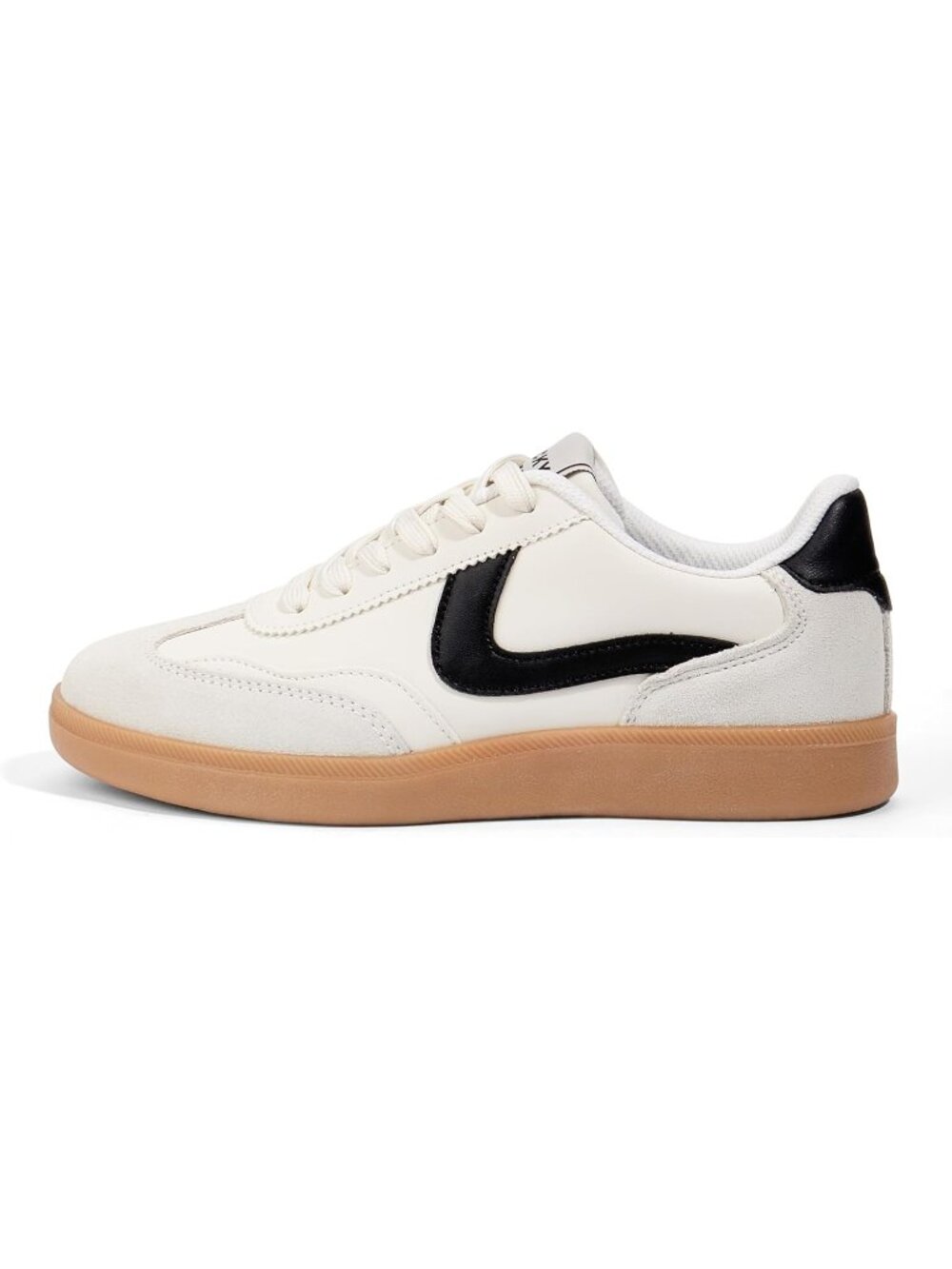 Women's Beige-Multi Faux Leather Non Slip Round Toe Flat Heel Classic Sneaker